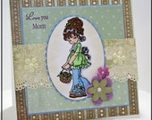 Love you Mom square handmade greeting card with scallops