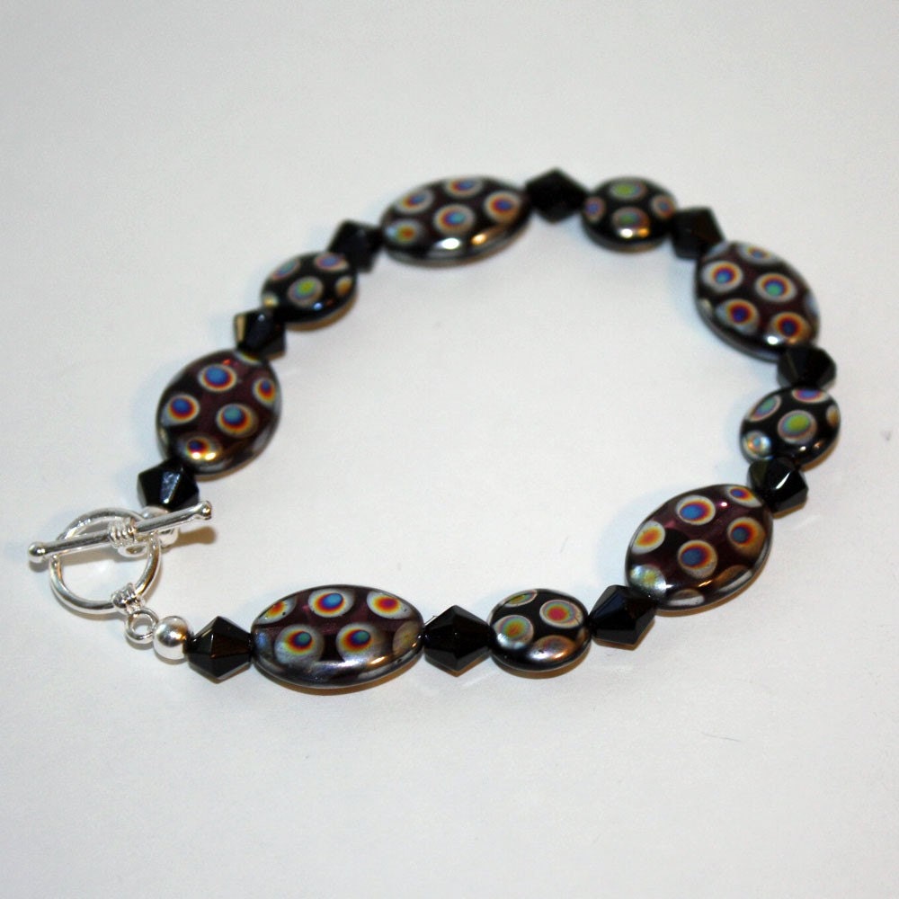 Polka dot glass bead bracelet sterling silver toggle clasp