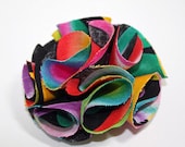 Funky fabric handmade pom pom flower brooch