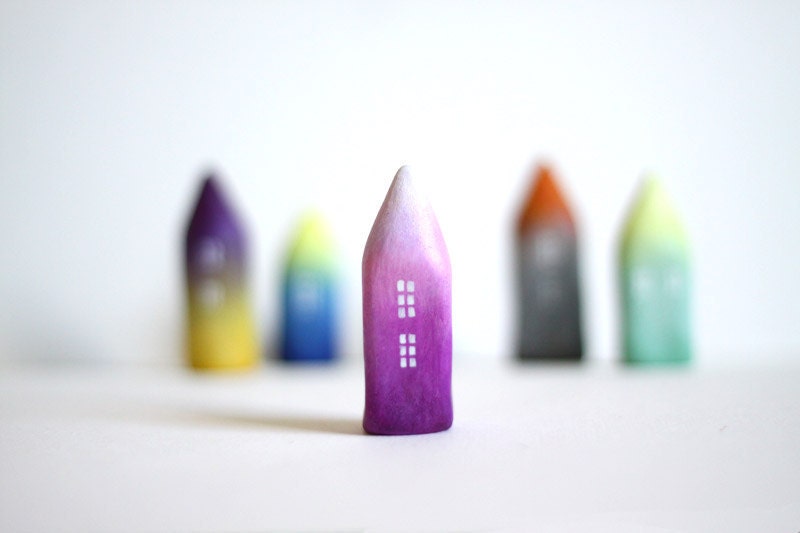 RESERVED LISTING - Little Home No 194 - Ombré little clay house - Purple and white