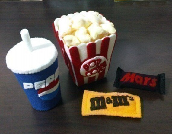 DIY Felt Movie Set - Popcorns, Cola, Candy Bars (Patterns and Instructions via Email)
