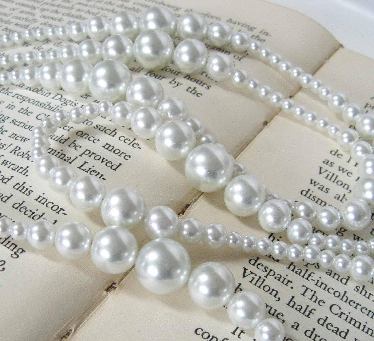 Long Graduated Pearl Necklace Downton Abbey Inspired 72 inches Wrap Around