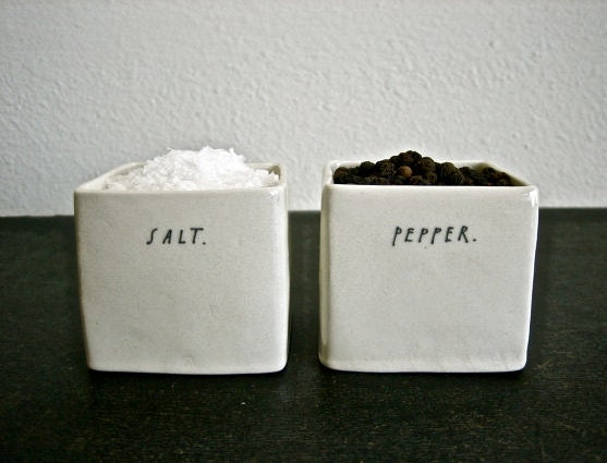square SALT and PEPPER cellars.