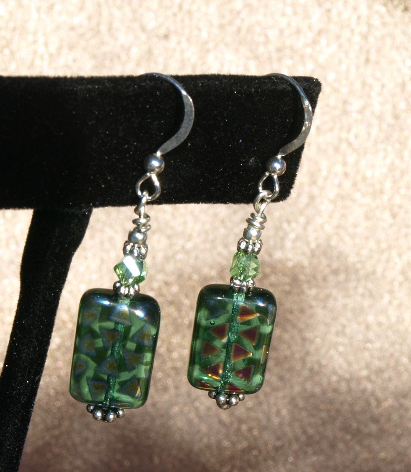Green Czech Glass Earrings 10153