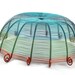 Sixteen sided copper wire basket in teal blue, green, and brown