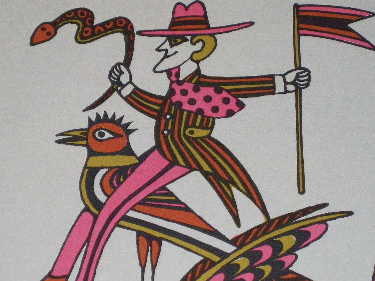 Two Vintage Book Pages - Psychedelic Illustrations by John Alcorn -  from vintage book Childrens Songs