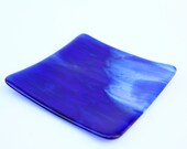Blue and White Streaky Fused Glass Dish