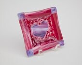 Pink & Purple fused glass frit heart square bowl  6 x 6