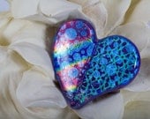 Purple, Blue & green dichroic glass heart pin