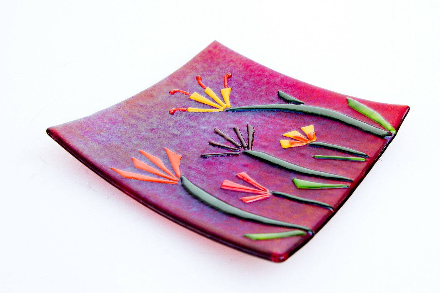 Fused Glass Flower Plate