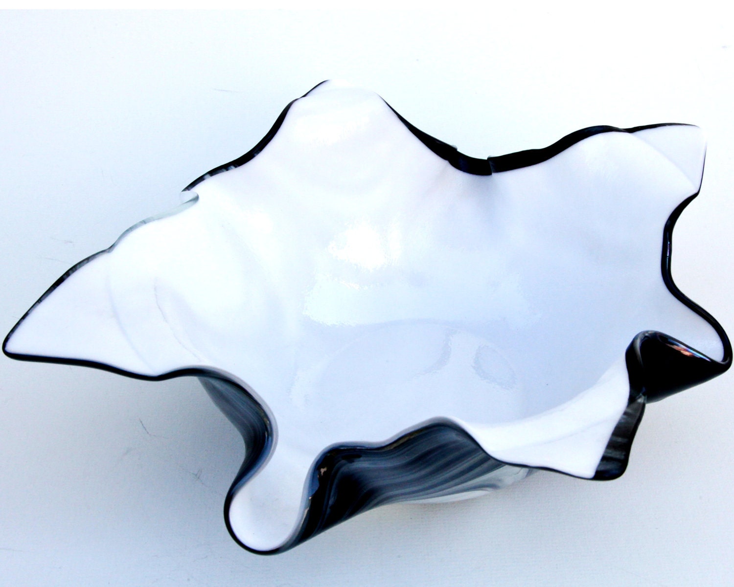 Black and White Fused Glass Draped Bowl
