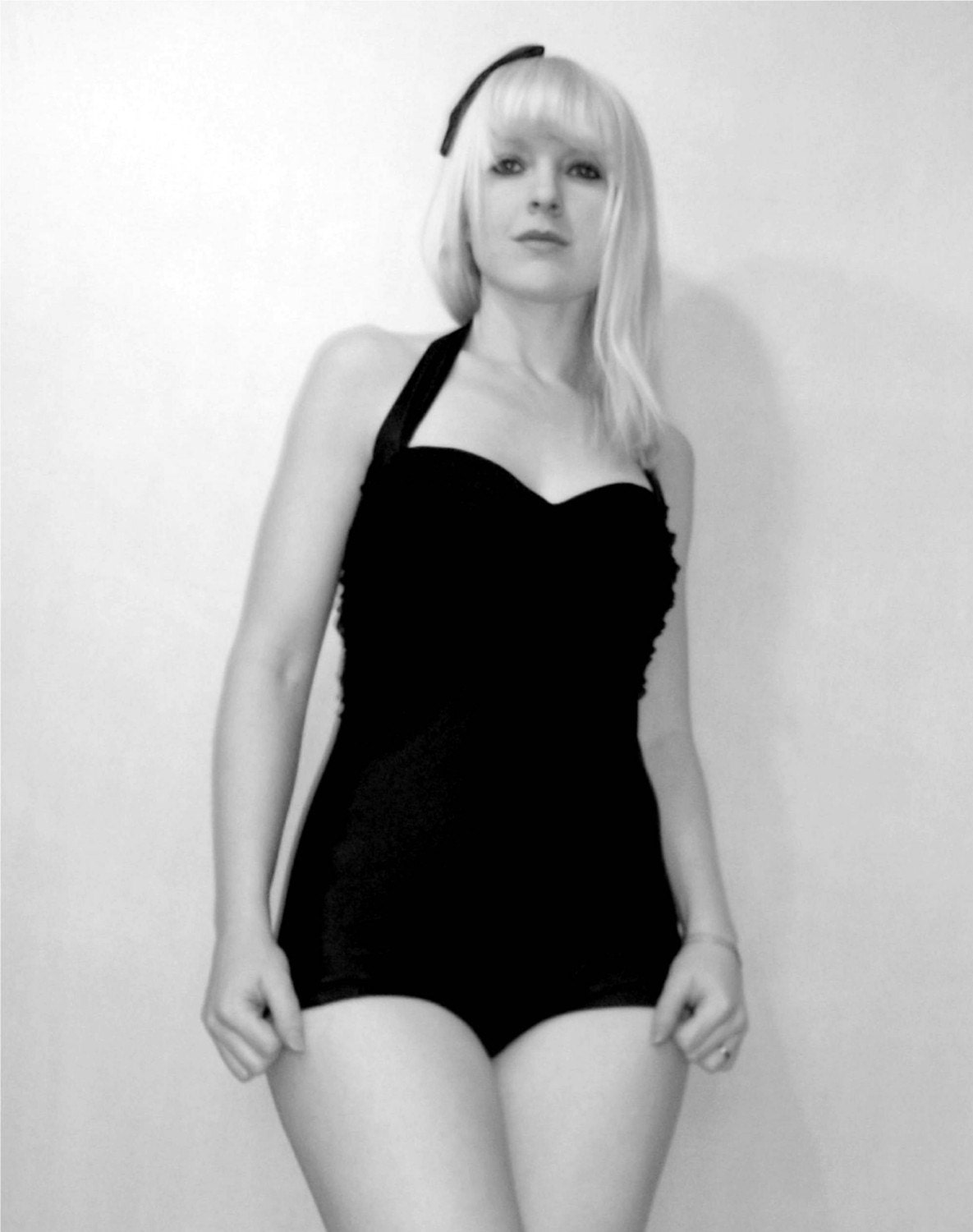 Retro Black Ruffle top One Piece Pin Up Maillot Swimsuit sizes xs- xl made to order