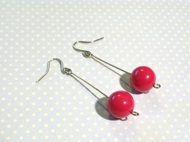 Dangling Balls Earrings - Dark Pink