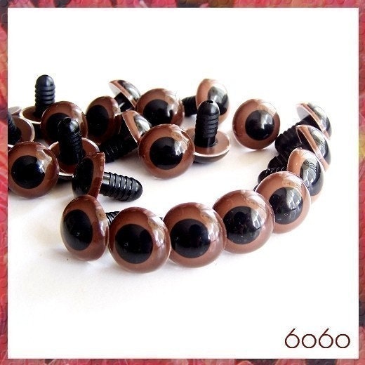 12mm Animal / Amigurumi / Plastic Safety Eyes BROWN - 5 PAIRS (12br)