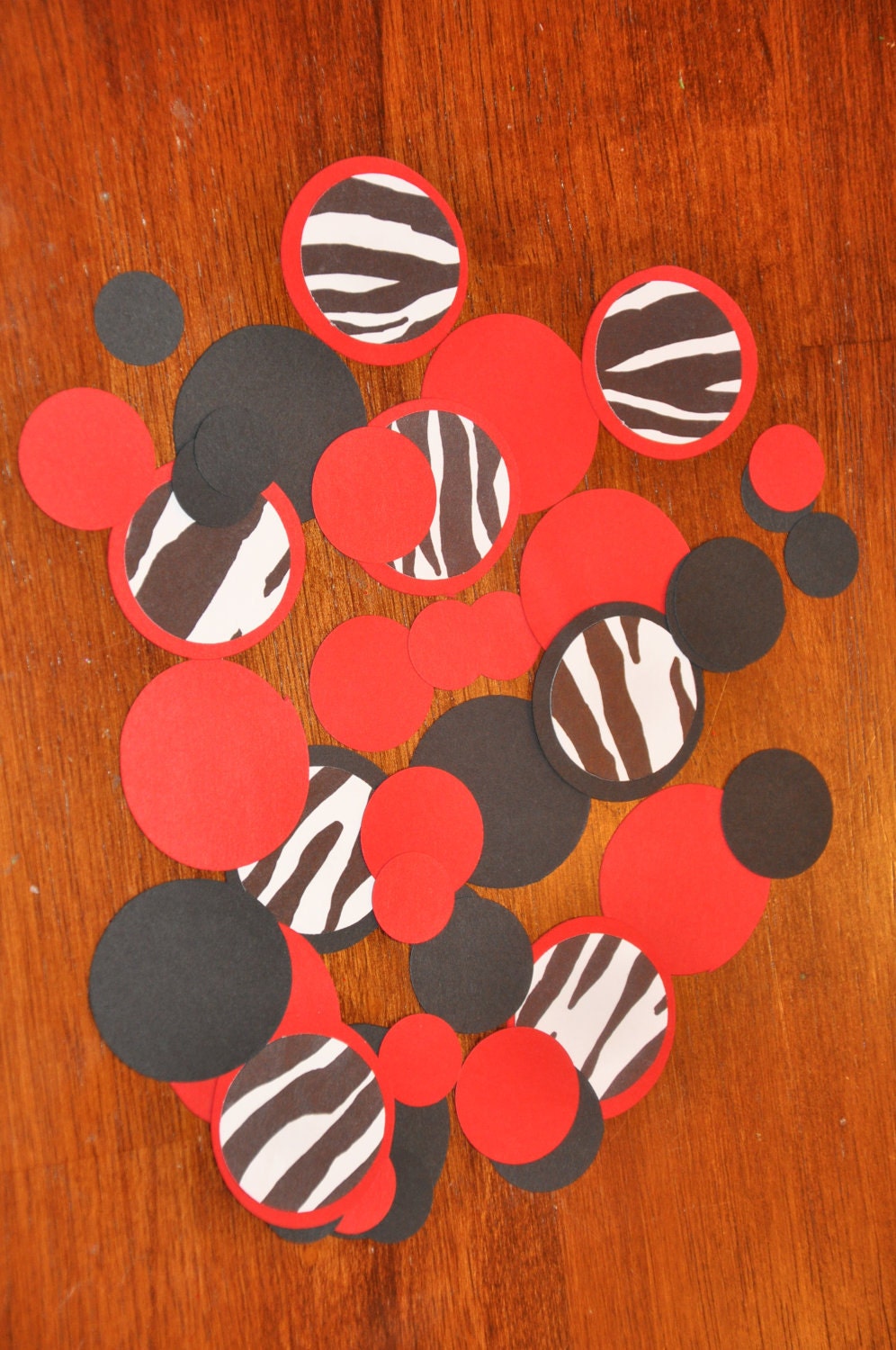 Zebra Confetti. Confetti. Dots. Minis. Black. Red. Zebra. 125 pieces