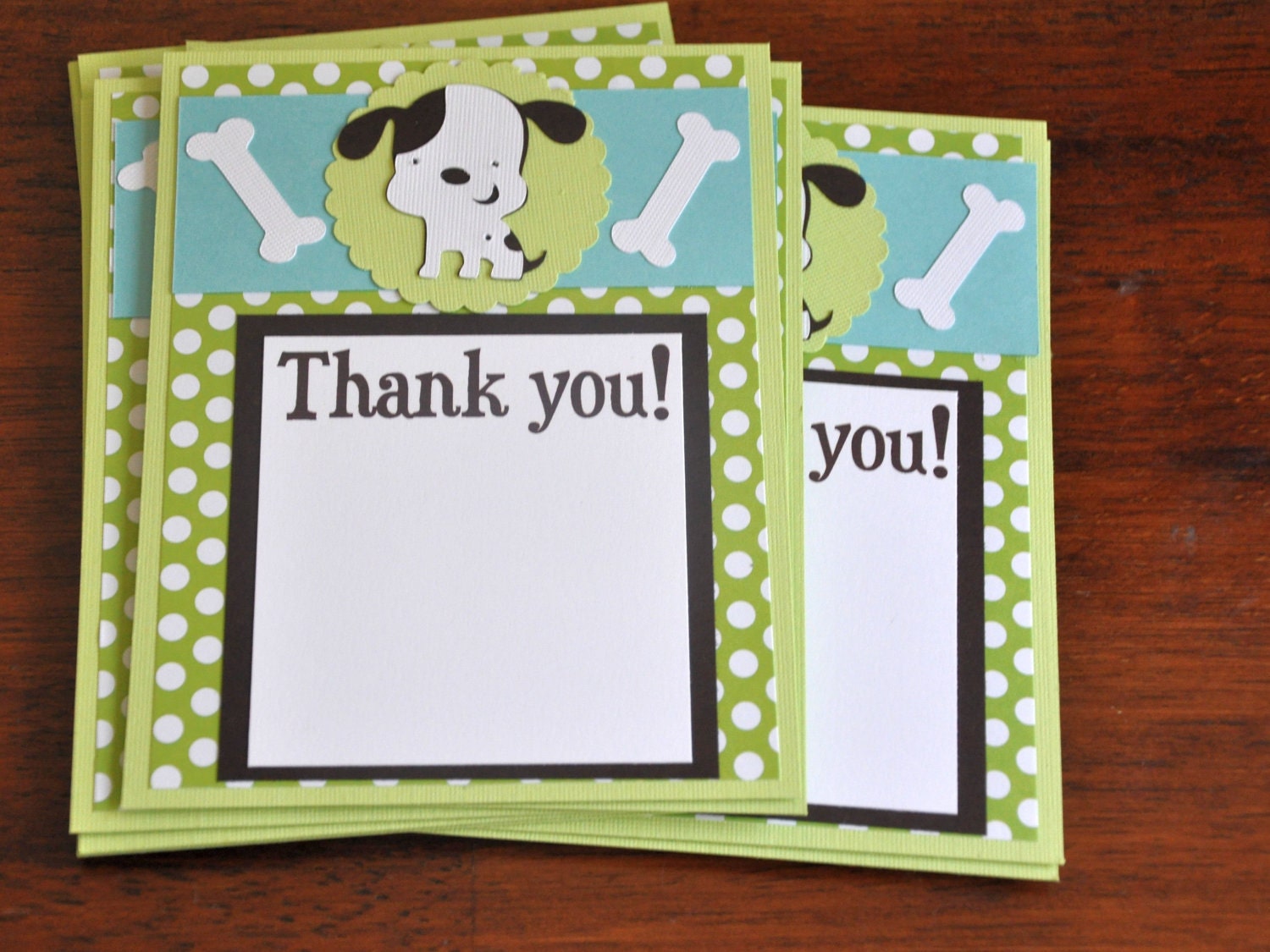 Puppy Thank you's. Dog Thank you's. Thank you's. Polka Dos A2. Birthday. Set of 6. Woof Woof. Bark. Dogbone