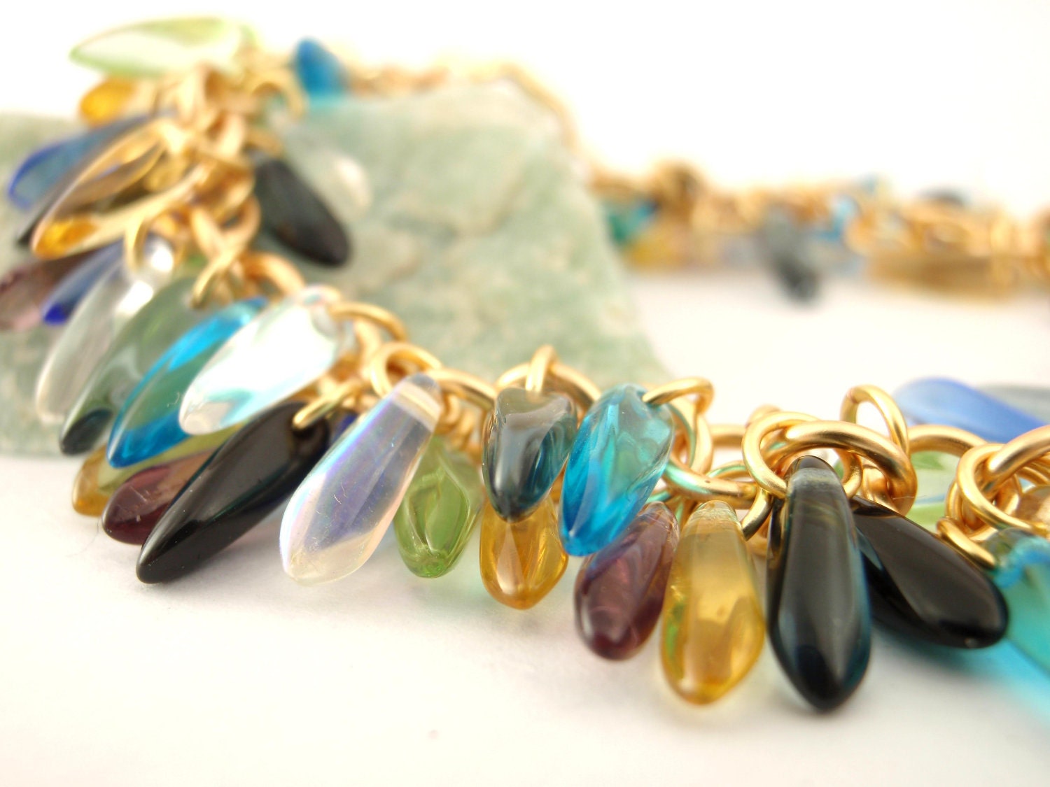 Shaggy Icicle Beaded Bracelet - Classic Multi Glass and 14kt Gold Filled