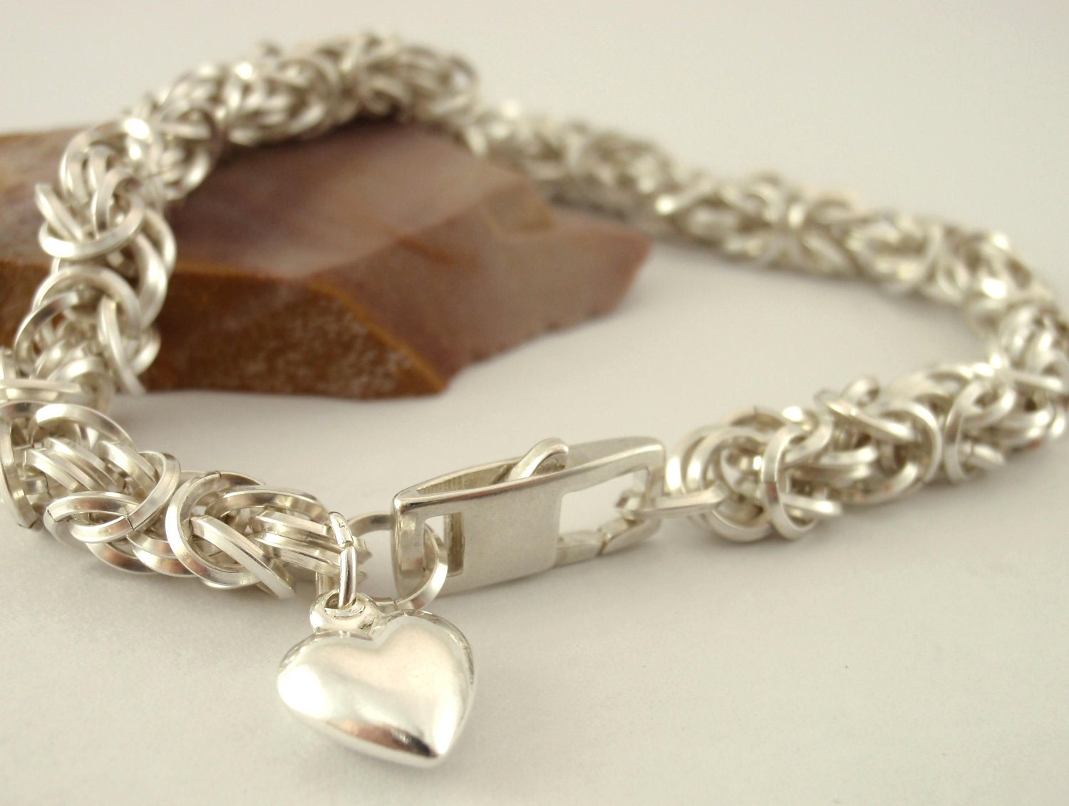 Sterling Silver Fashion Bracelet - Petite Square On Edge Beyond Basic Byzantine Chainmaille
