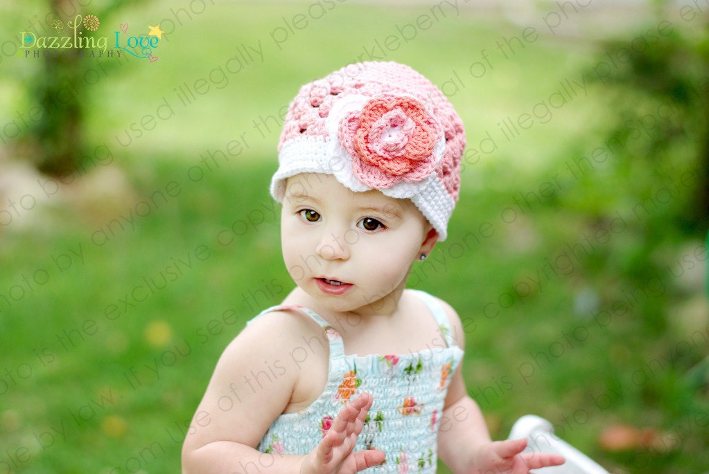 Crocheted Beanie Hat "The Bella Lee" Lotus, Persimmon, White Beanie Hat Custom Colors Open Weave Style