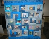 Photo Collage adult size lap quilt in patchwork blue - made to order for any occassion