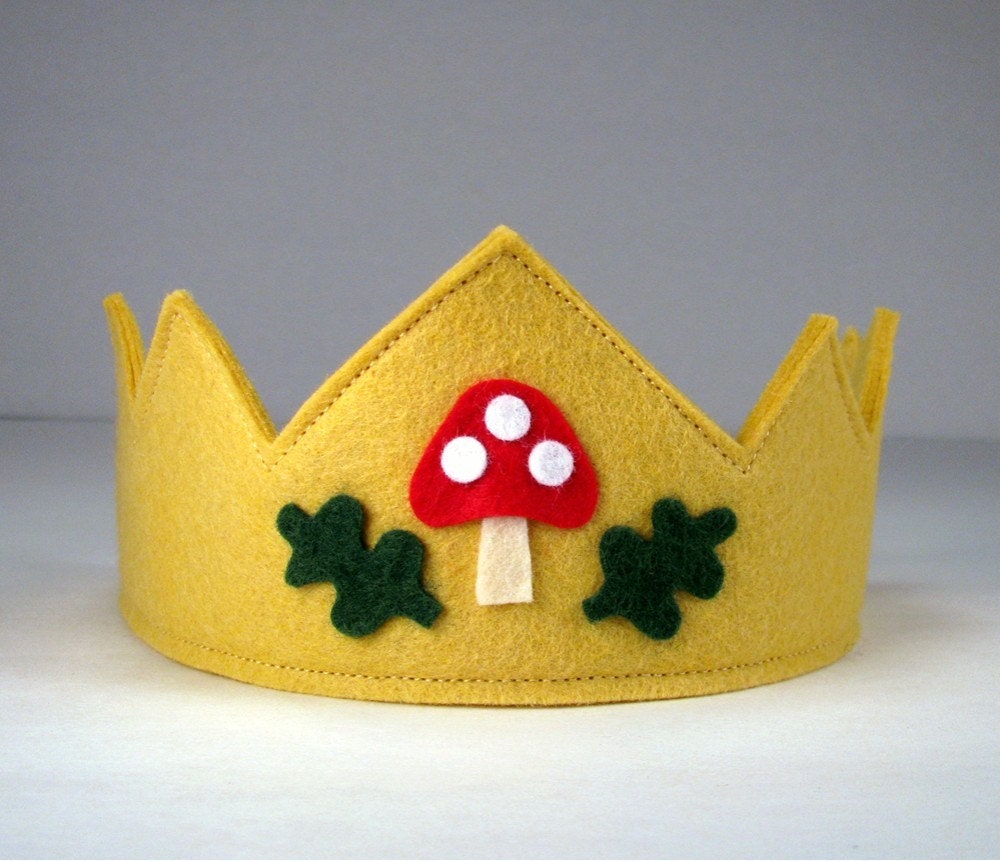 Woodland Crown -- Wool felt crown with mushroom motif