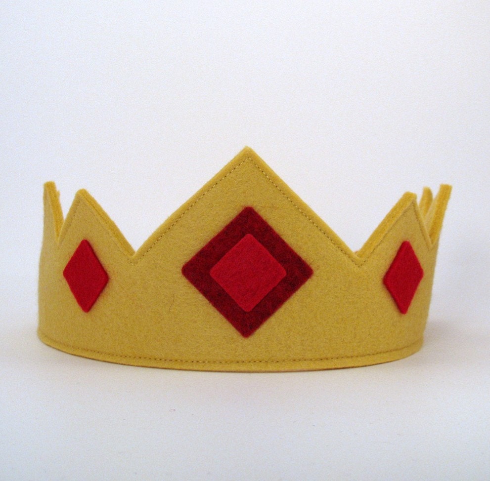 Wool Felt Crown -- Royal crown with red jewels