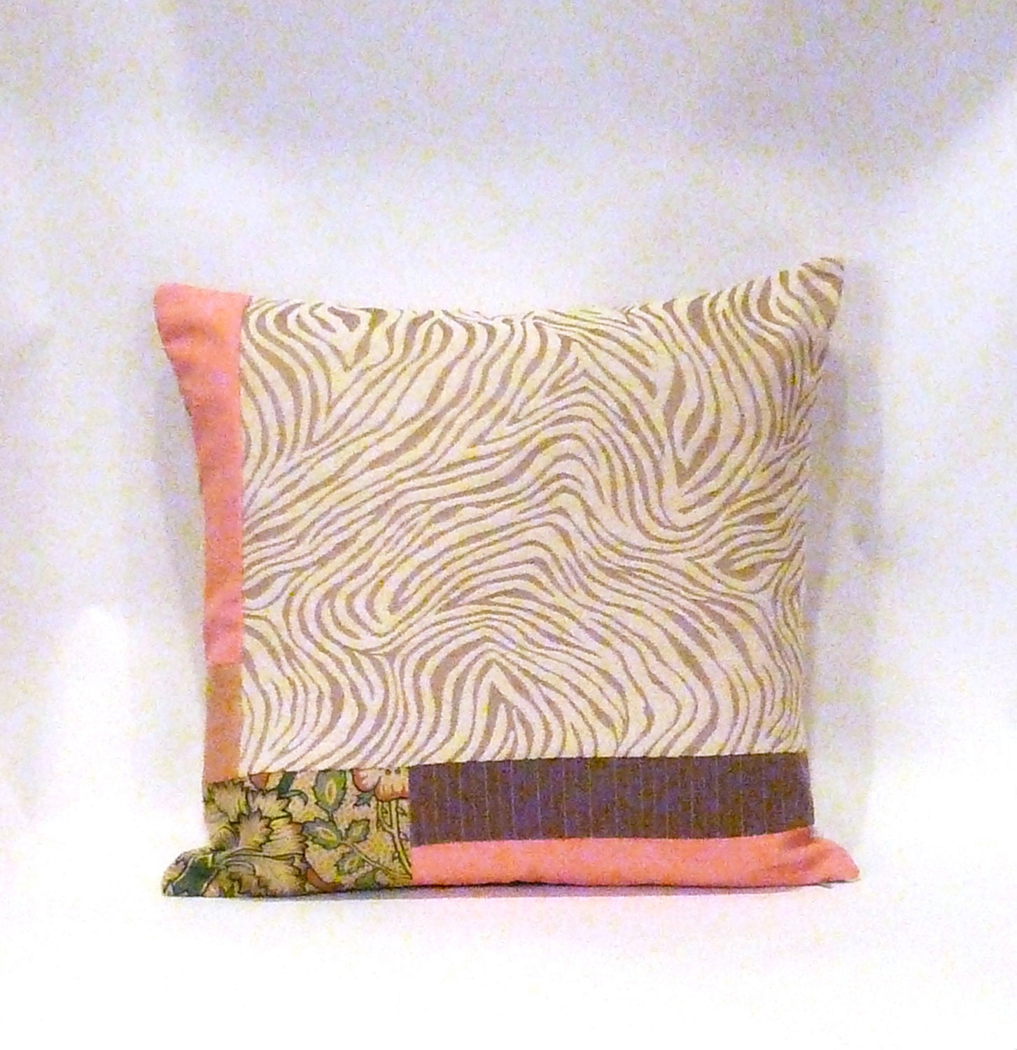 Purple Peachy Zebra Boho Patchwork Pillow