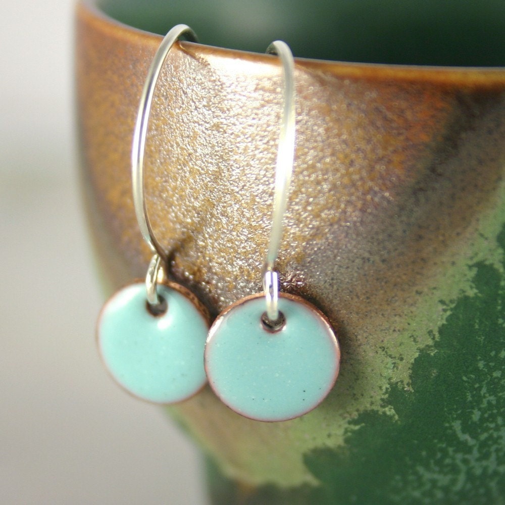 Itty Bitty Essentials - Robin Egg Blue splash of color Enamel Earrings