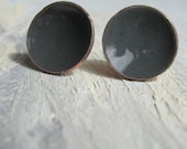 Post Earrings Dark Grey Enamel Earrings - handmade coal grey enamel concave dish stud earrings