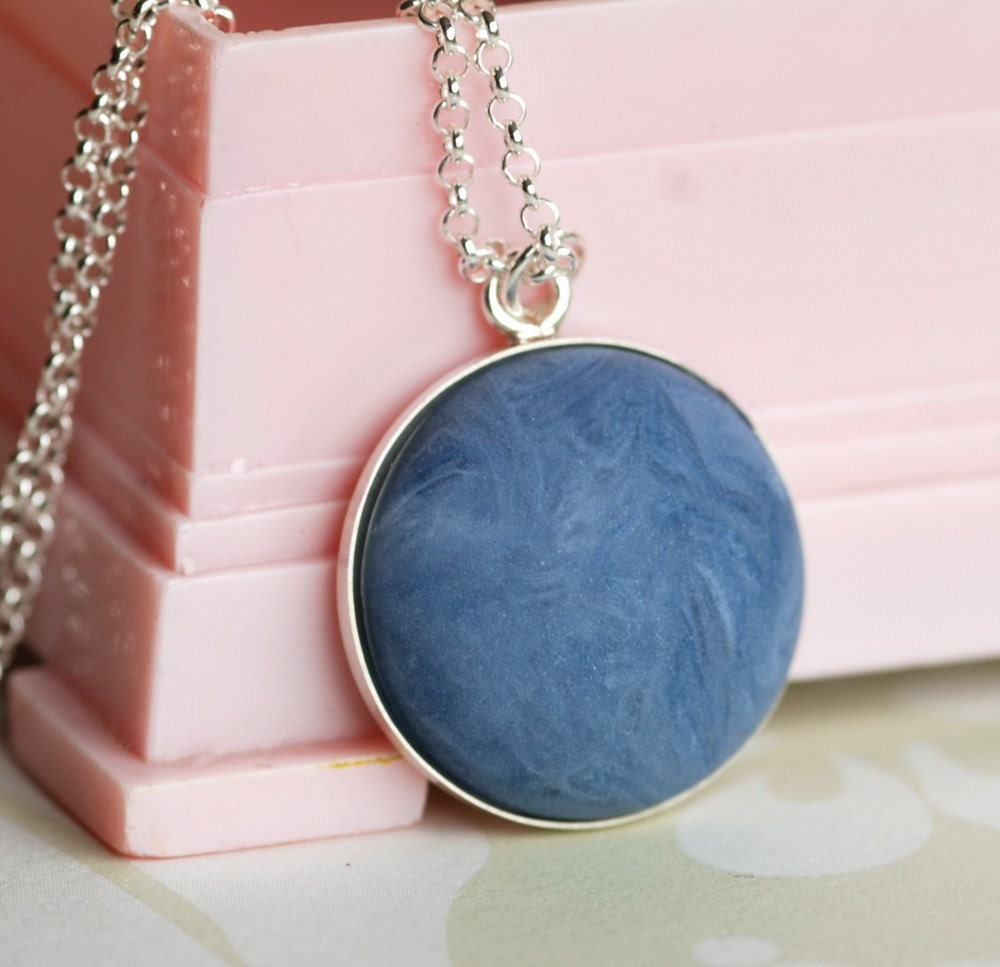 blue suede vintage lucite necklace