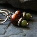 Handcrafted Bronze Pearl, Olive Jade Sterling Silver Dangle Earrings - CARAWAY
