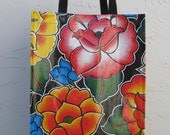 Durable Oilcloth Shopping Tote - Black Tehuana
