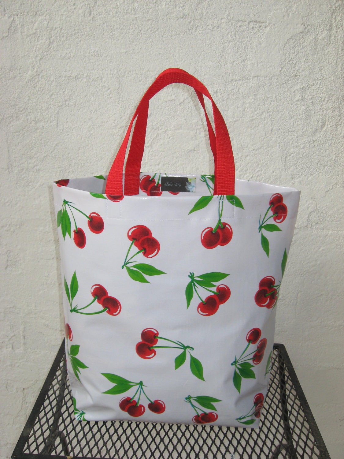 Durable Oilcloth Market Bag - White Cherries