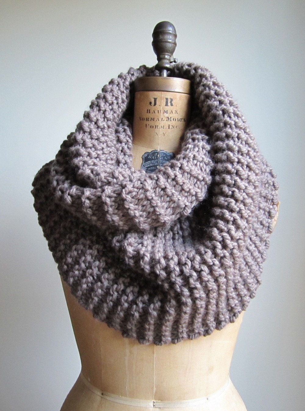 Super Snuggly Chunky knit cowl taupe brown mocha Infinity scarf.
