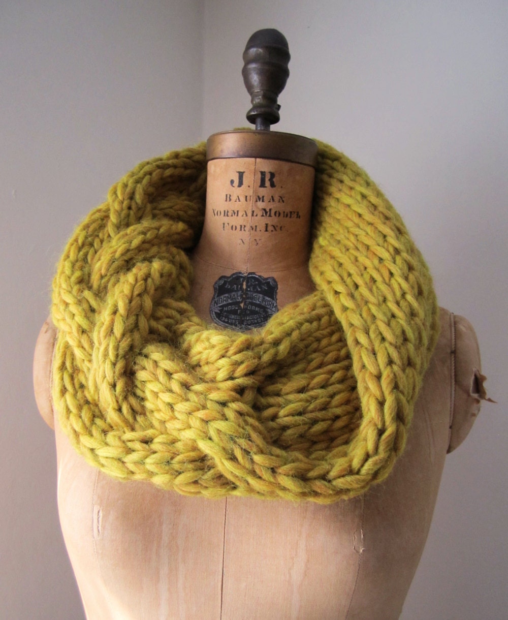 Oversized Cable knit cowl mustard yellow Infinity scarf