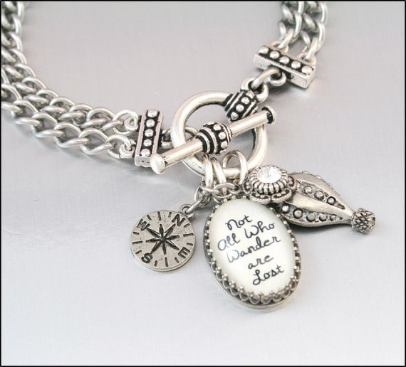 Inspirational Bracelet, Silver Inspirational Jewelry, Stainless Steel Bracelet, Not all who wander are lost