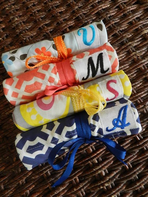 Bridal Party Favor: Jewelry Roll with Monogram Set of 4 w/Free Priority Shipping