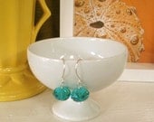 Teal Crystal Drop Earrings- Sterling