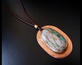 Natural Royston Turquoise Ribbon Boulder Cabochon - OOAK Oval Copper and Brass Pendant