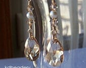 Swarovski Crystal Teardrop and 14k Gold Filled Earrings. Bridal. Gold.