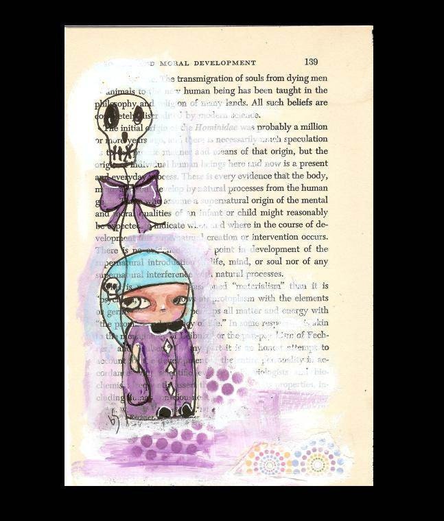Kokeshi witch with skully balloon Pen and Ink art Original Illustration