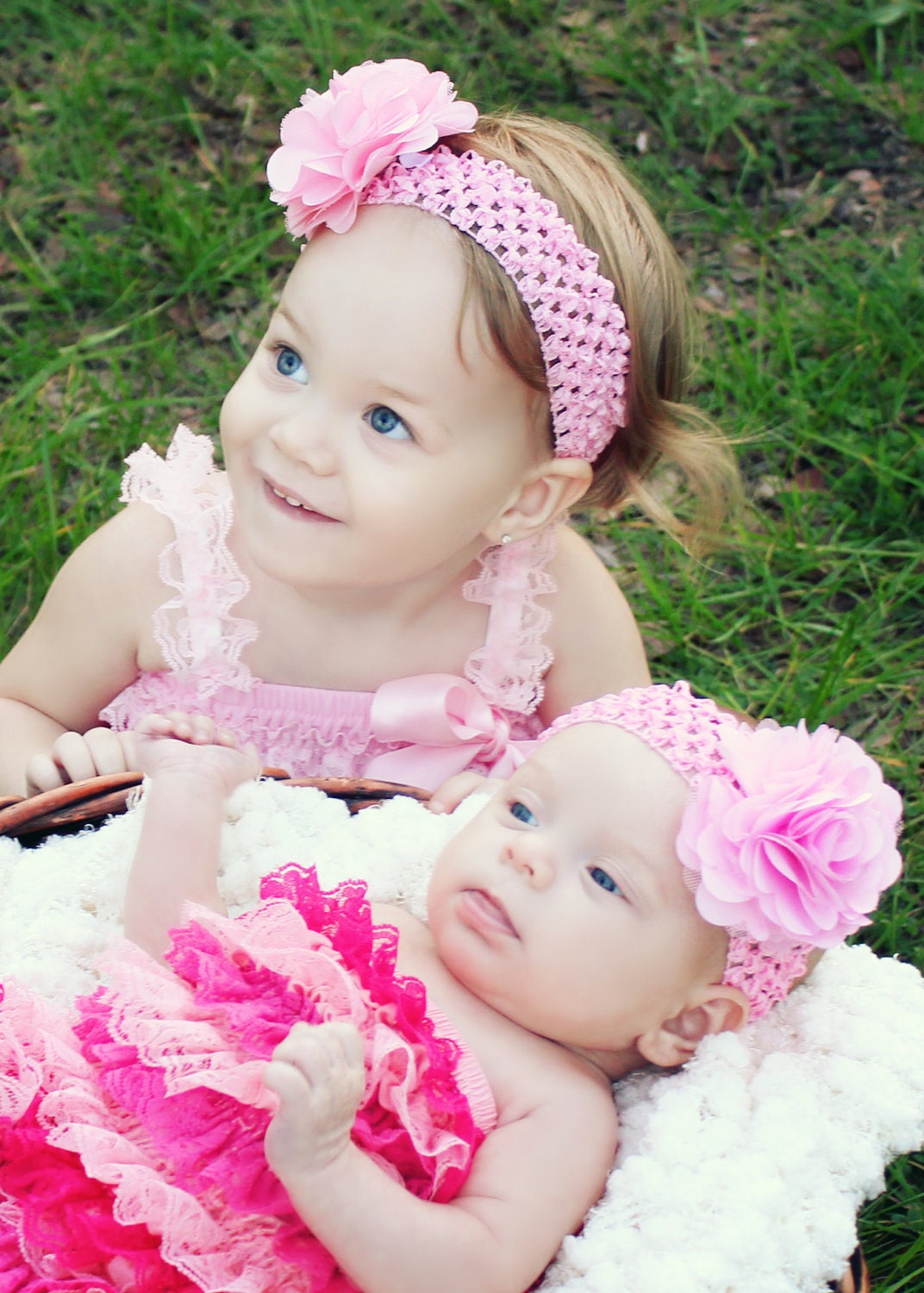Pink matching headbands for sisters newborn baby  toddler and tween sizes available