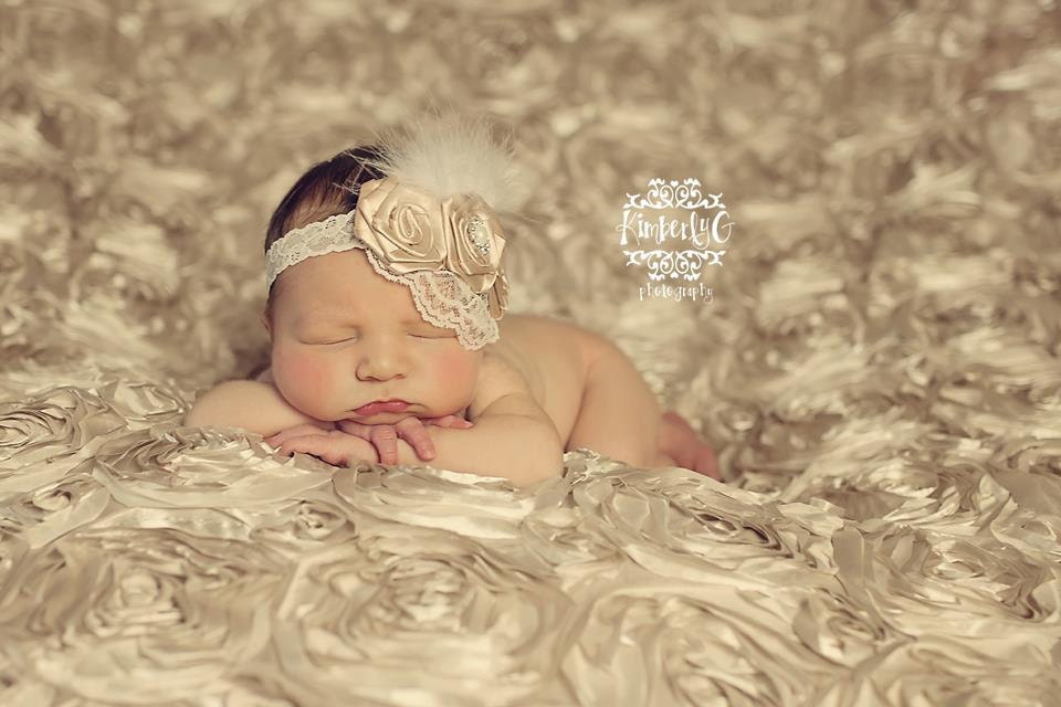 2 YARDS of BEIGE Champagne Rosette Fabric, Flower Backdrop, Newborn Photo Prop, Floordrop, Blanket with Roses, Posing Prop