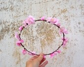 Handmade with vintage silk flowers PINK Floral tiara diademe roses
