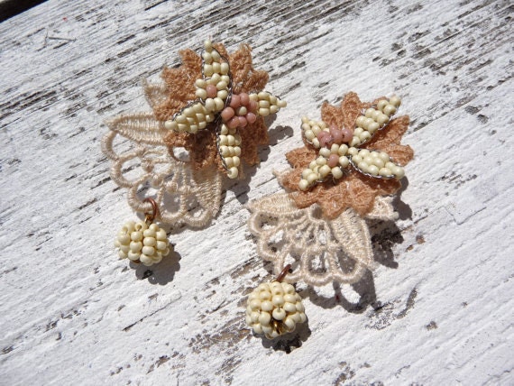 Handmade Marie Antoinette French earrings lace & beaded
