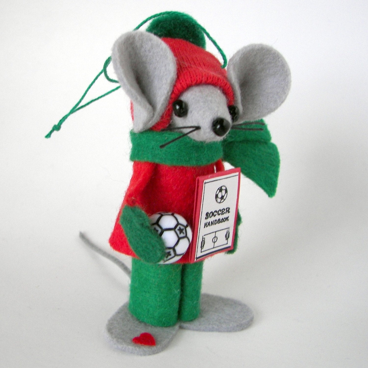 Christmas Ornament Boy Soccer Mouse felt mice gift Player or Mom Red and Green