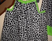 Black and White Giraffee print with bright green trim Pillowcase dress