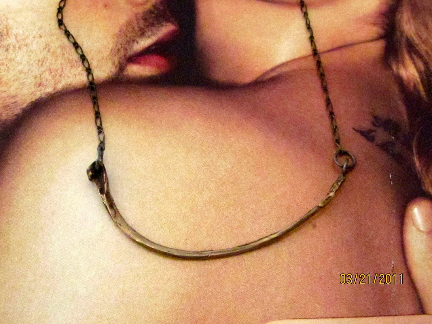 Snake Bone necklace,Snake Rib Cast in Bronze, Bone necklace