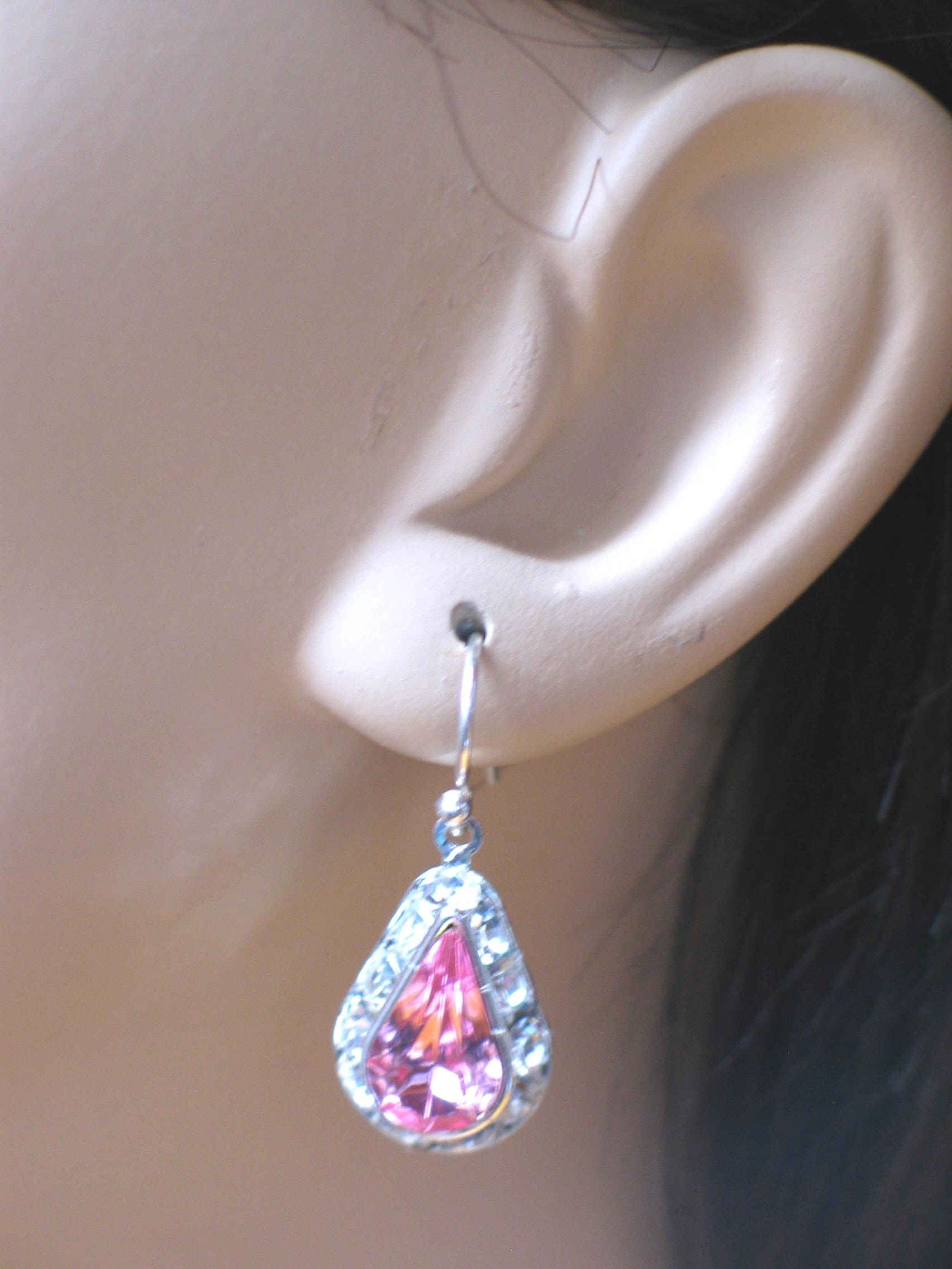 Glam Tear Drop Bridal Earrings...Pretty in Pink