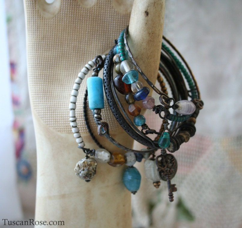 Ocean set 6 - Bangle Stack - set of 10 Bangles - mermaid gypsy bracelets